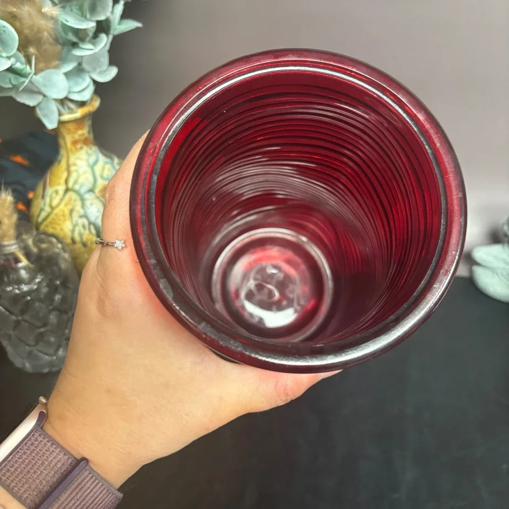 Red Ribbed Glass Vase | 10 Inch Cylinder‎ | Vintage Style Home Decor | Boho